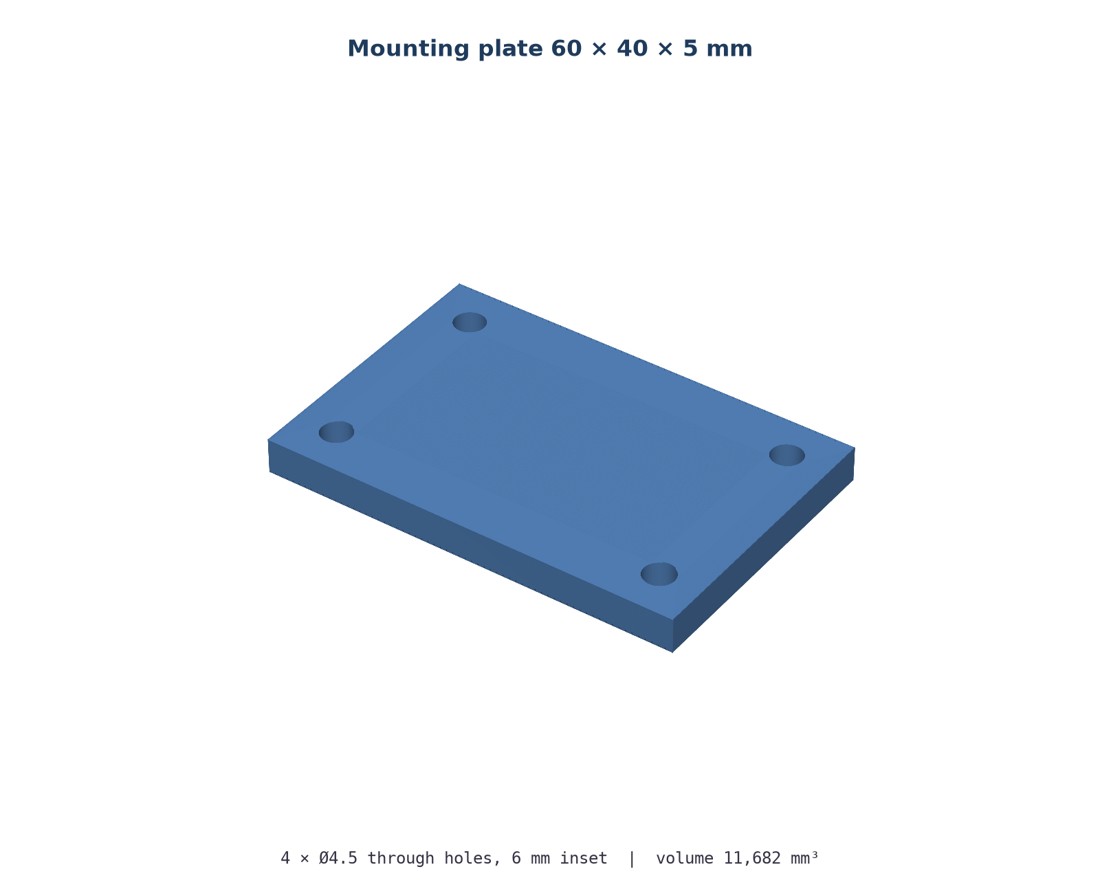 Mounting plate 60x40x5 mm with four holes